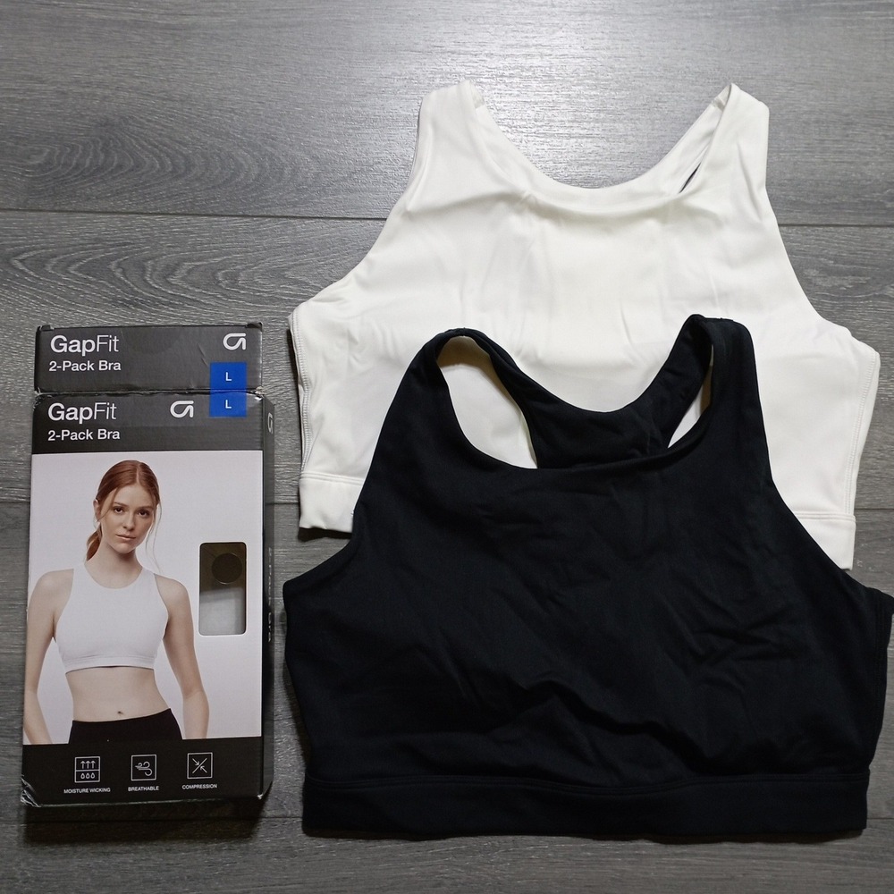 GapFit Sports Bra 2-Pack Adult Large Black White High Neck Compression Women